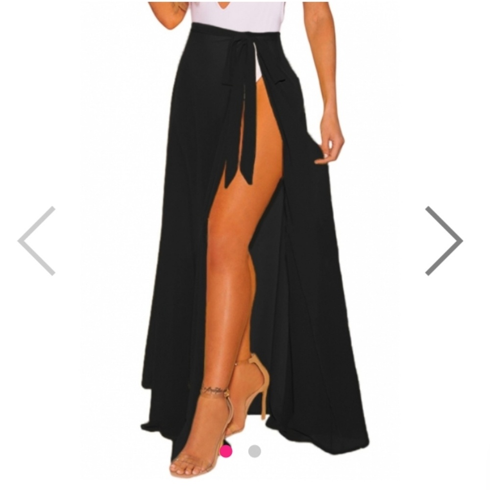 Black Sheer Wrap Maxi Beach Skirt Last 1